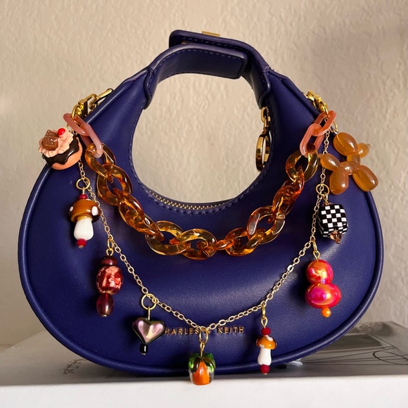 Handmade Amber Brown Double Chain Bag Charm Whimsical Charms for Purses & Totes - Picture 1 of 10